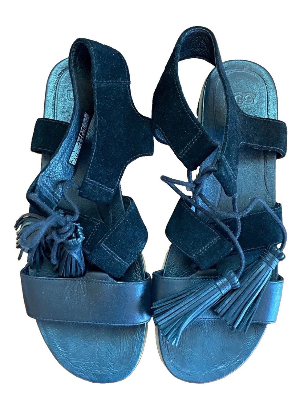 UGG Maryssa Black Tassel  Gladiator Leather Suede Casual Strappy Sandals